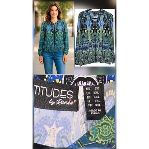 Attitudes Renee Women Jacket size 2xL Tropical Paisley Print Zip Vacation